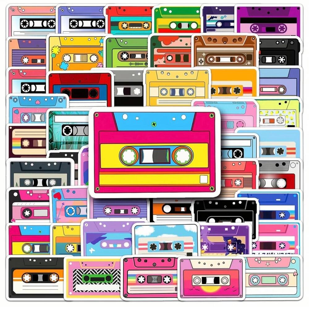 80s Style Mini Cassette Tape Waterproof Stickers Set of 10 Vintage Retro Music*